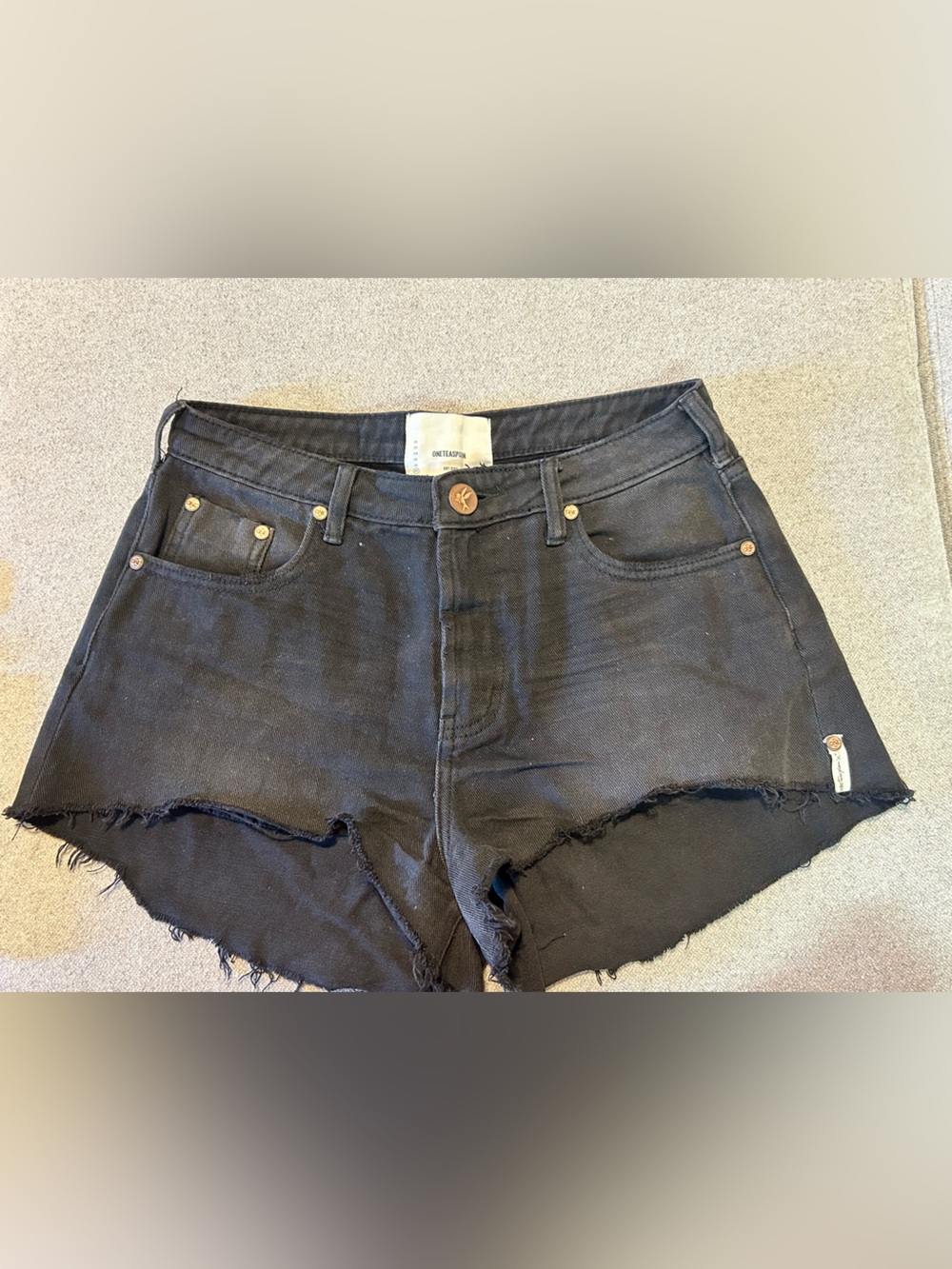 One Teaspoon Black Raw-Hem High-Rise Denim Shorts